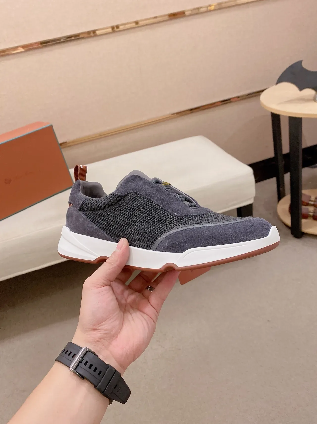 Gray and Black Mesh-Suede Slip-On Sneaker 4