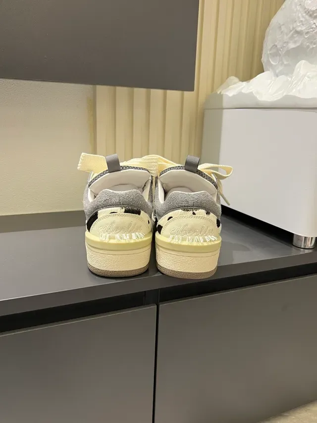 Gray and Cream Cow-Print Lace-Bow Lifestyle Sneakers 2