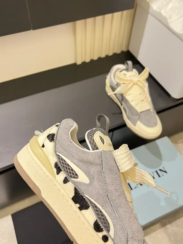 Gray and Cream Cow-Print Lace-Bow Lifestyle Sneakers 3