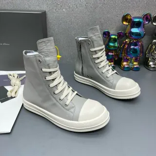 Gray and Off-White Two-Tone High-Top Zipper Ankle Boots