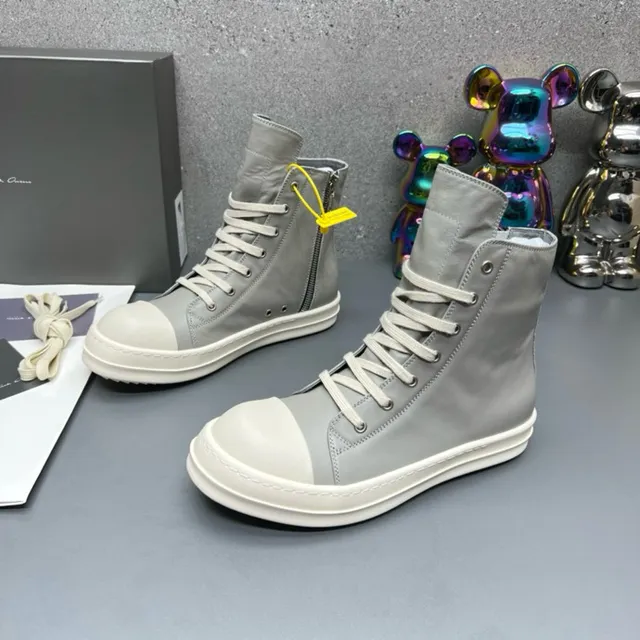 Gray and Off-White Two-Tone High-Top Zipper Ankle Boots 3