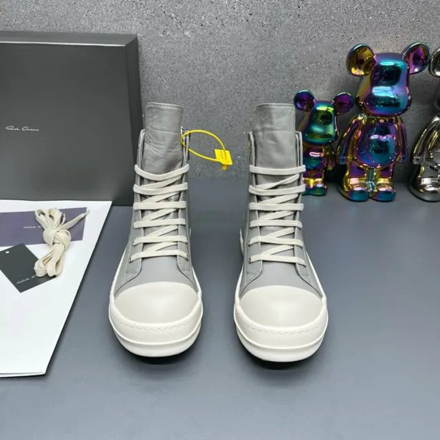 Gray and Off-White Two-Tone High-Top Zipper Ankle Boots 4