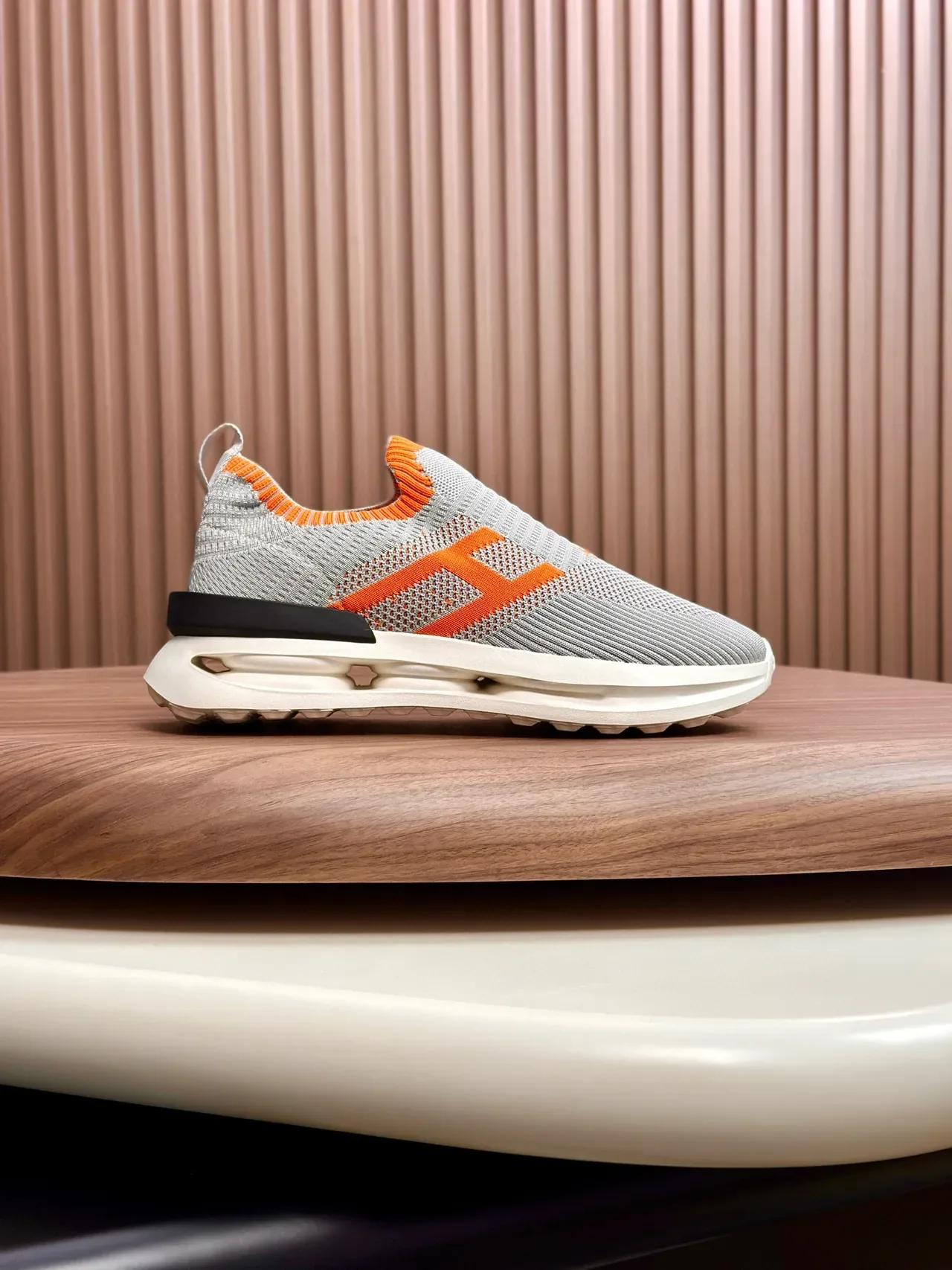Gray and Orange Knit Slip-On Lifestyle Sneakers 3