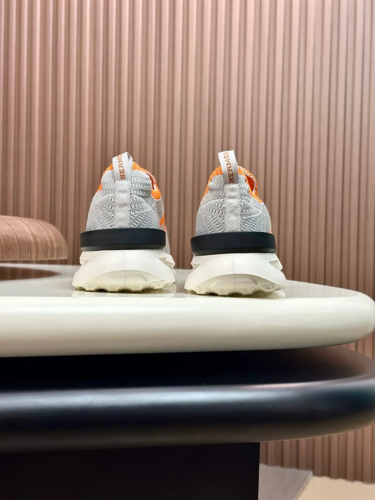 Gray and Orange Knit Slip-On Lifestyle Sneakers 7