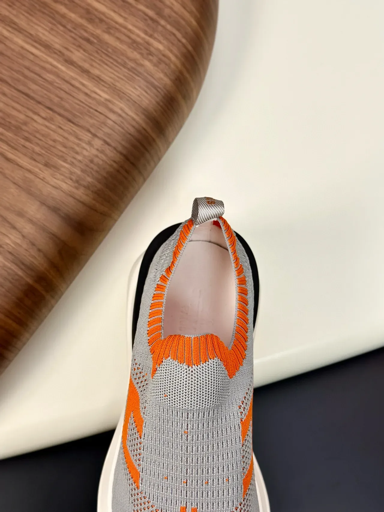 Gray and Orange Knit Slip-On Lifestyle Sneakers 8