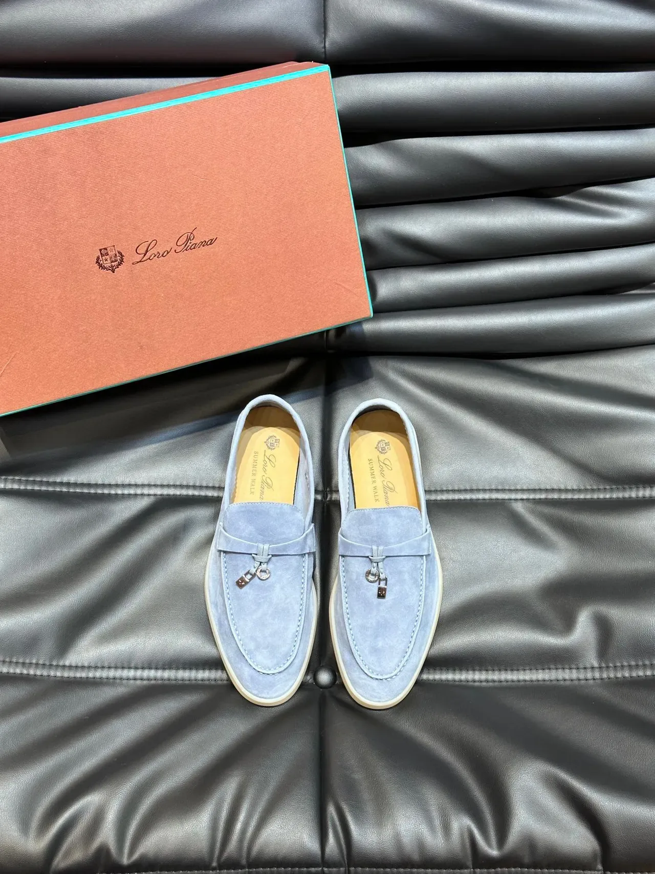 Gray Beige Suede Upper Metal Strap Buckle Loafer 2