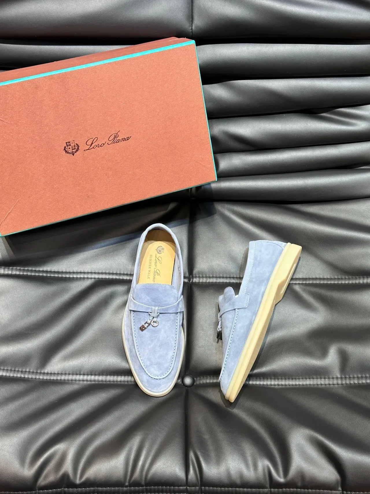Gray Beige Suede Upper Metal Strap Buckle Loafer 3