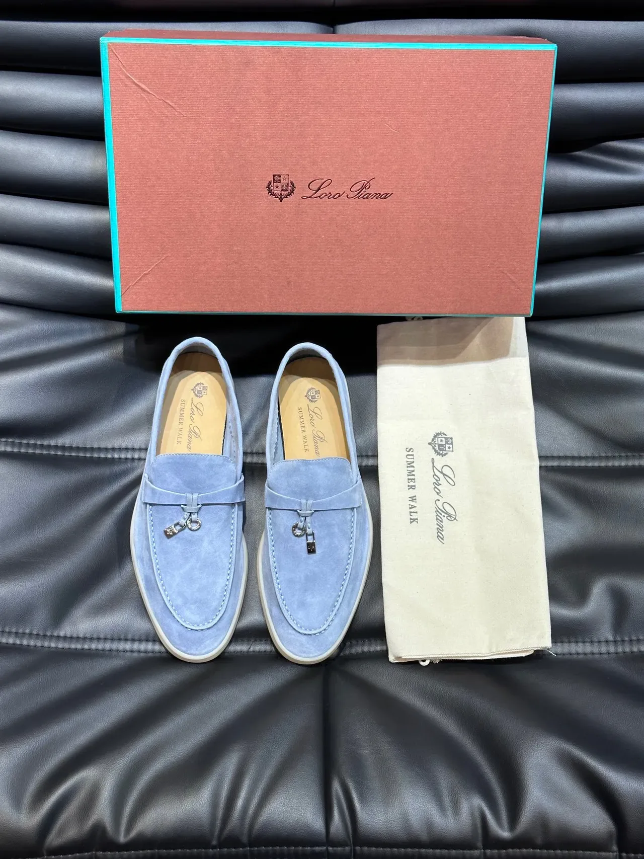 Gray Beige Suede Upper Metal Strap Buckle Loafer 4
