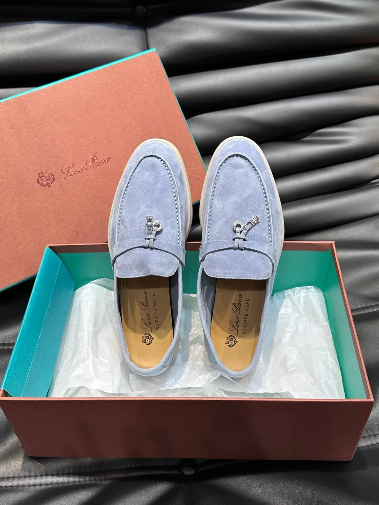 Gray Beige Suede Upper Metal Strap Buckle Loafer 5
