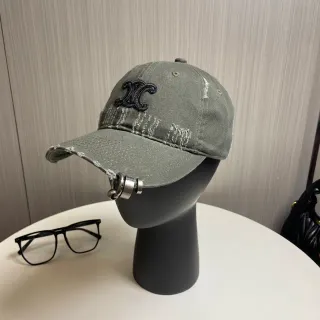 Gray Black Distressed Denim-Like Fabric Embroidered Monogram Logo Baseball Cap