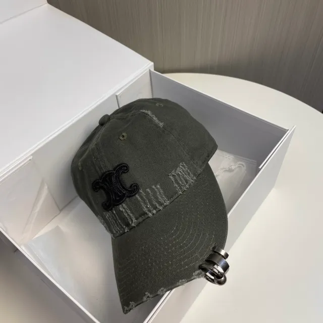 Gray Black Distressed Denim-Like Fabric Embroidered Monogram Logo Baseball Cap 3
