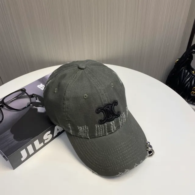 Gray Black Distressed Denim-Like Fabric Embroidered Monogram Logo Baseball Cap 4