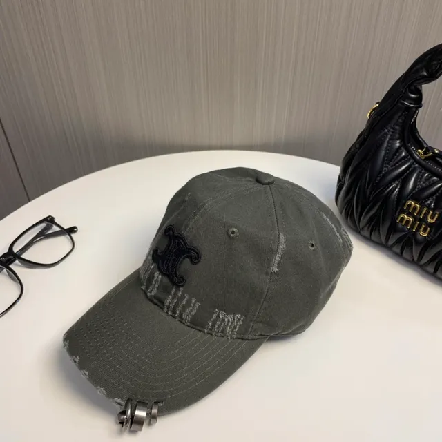 Gray Black Distressed Denim-Like Fabric Embroidered Monogram Logo Baseball Cap 5