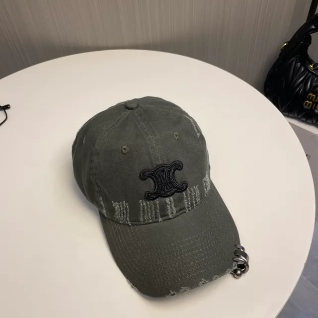 Gray Black Distressed Denim-Like Fabric Embroidered Monogram Logo Baseball Cap 6