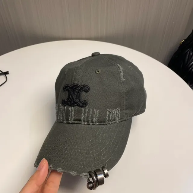 Gray Black Distressed Denim-Like Fabric Embroidered Monogram Logo Baseball Cap 9