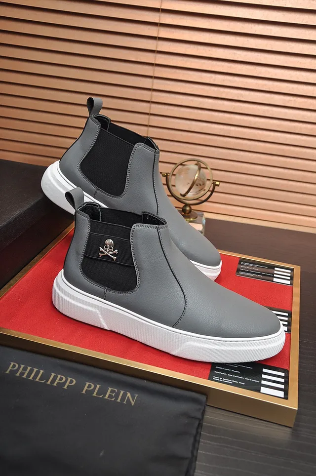 Gray Black Leather Upper Elastic Side Panel Chelsea Boots 5