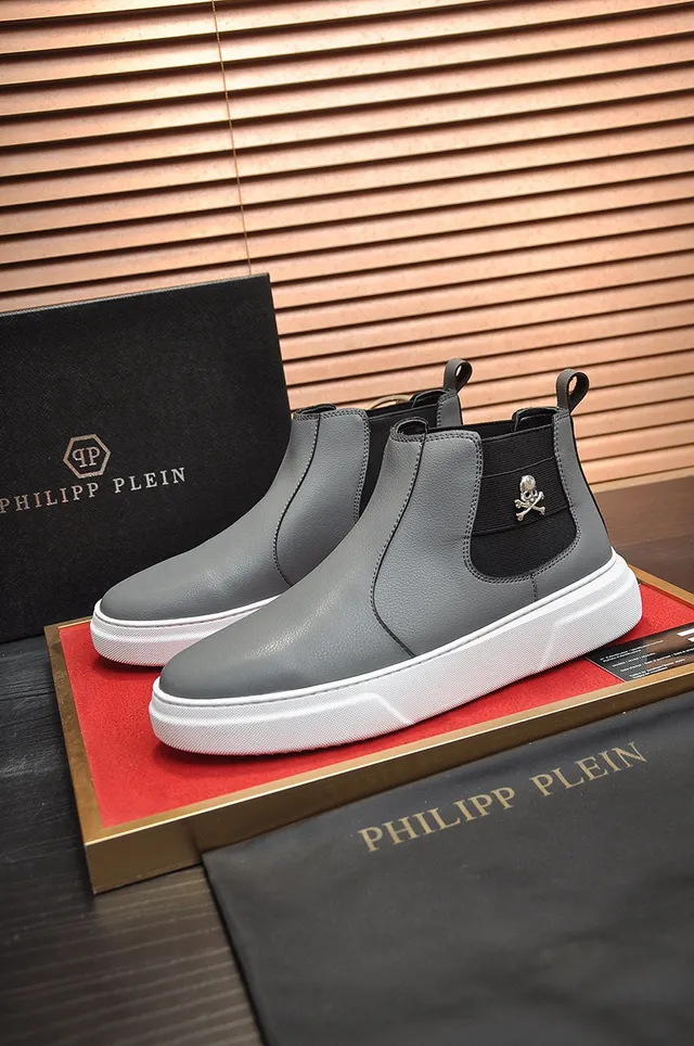 Gray Black Leather Upper Elastic Side Panel Chelsea Boots 7