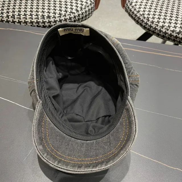 Gray Black Washed Denim Contrast Orange Stitching Beret 12