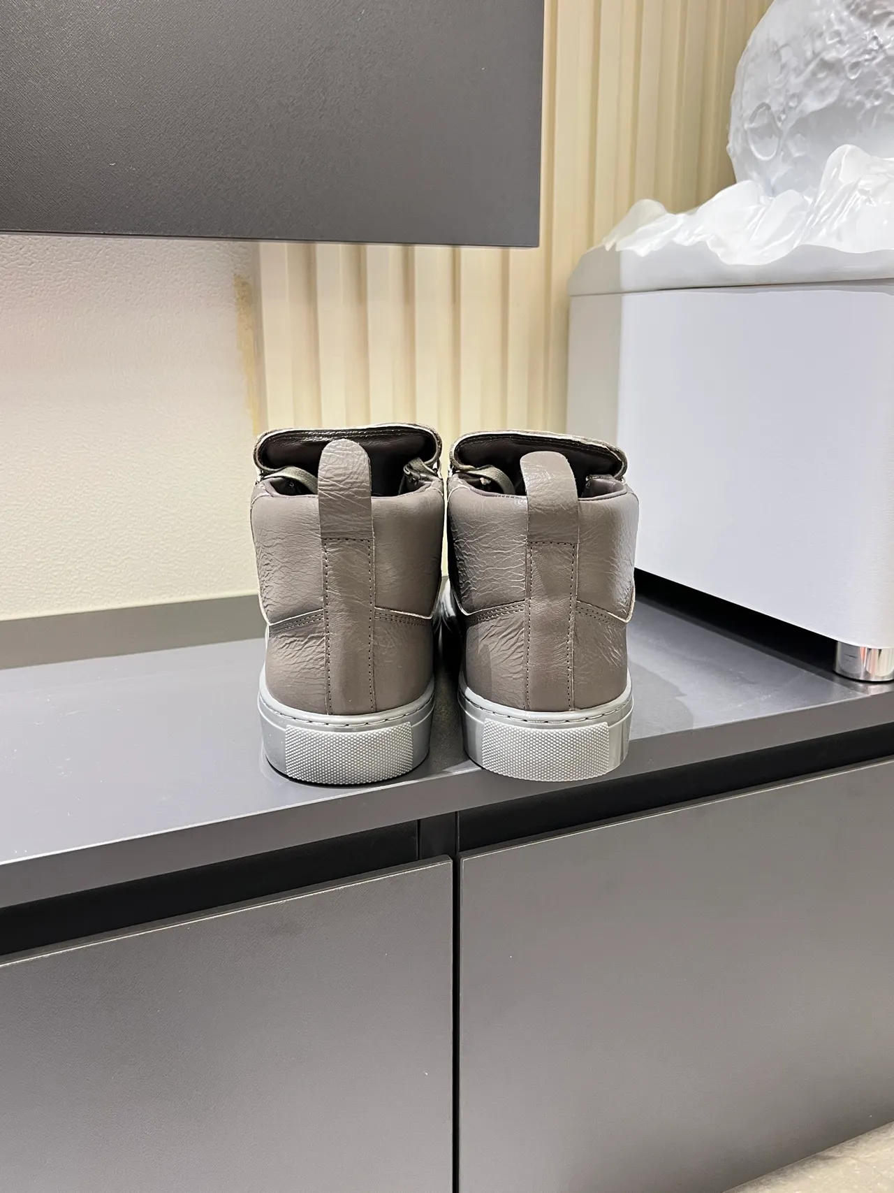 Gray Crinkled Leather High-Top Lace-Up Sneakers 2