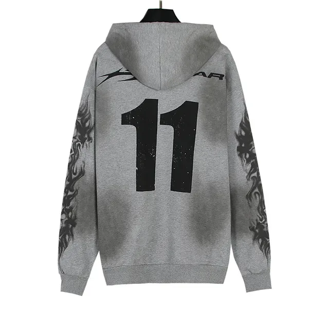 Gray Graphic-Print Full-Zip Oversized Hoodie 4