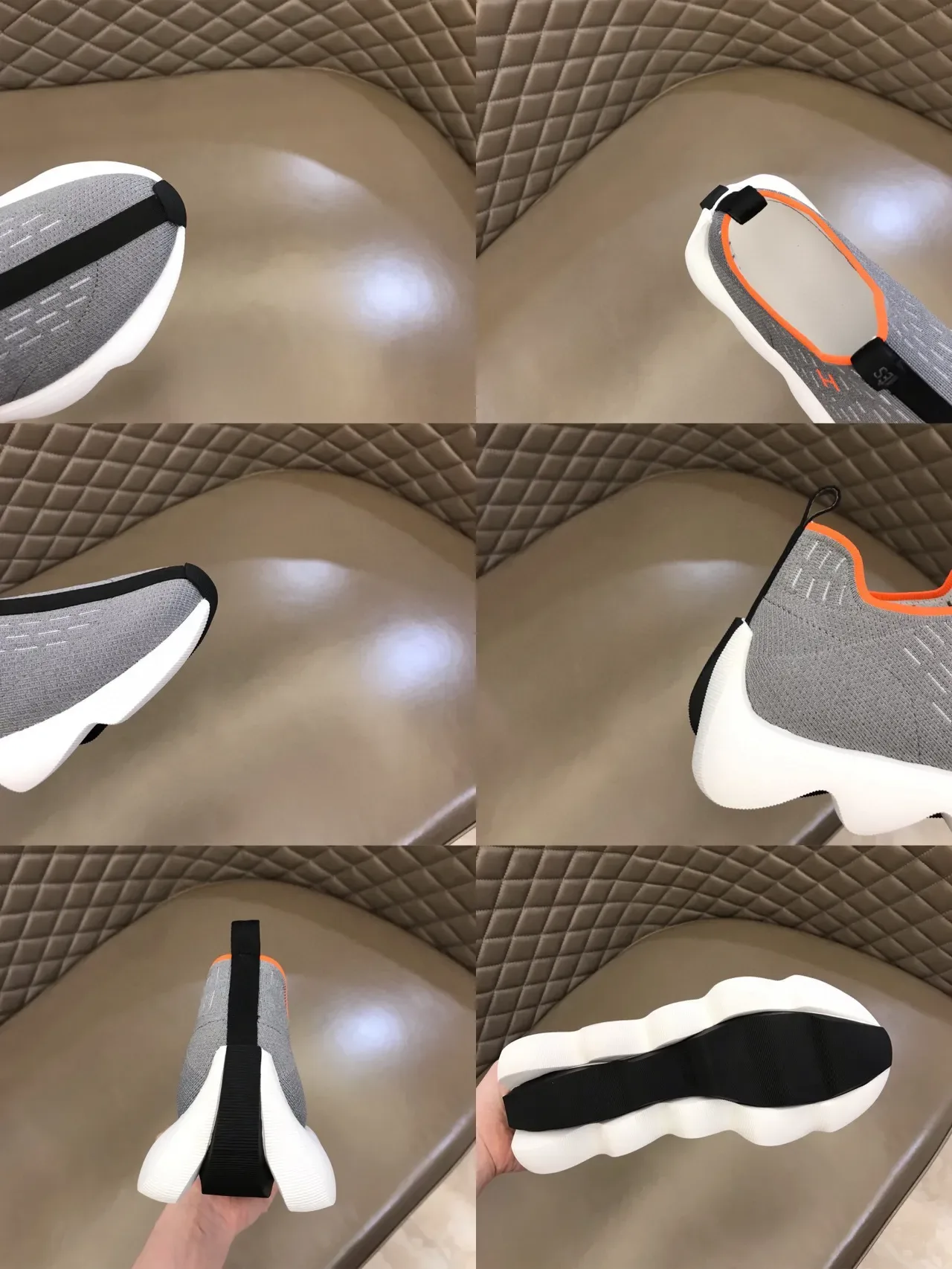 Gray Orange Knit Slip-On Wavy Midsole Sneakers 2