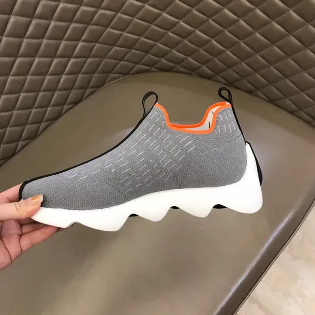 Gray Orange Knit Slip-On Wavy Midsole Sneakers 3