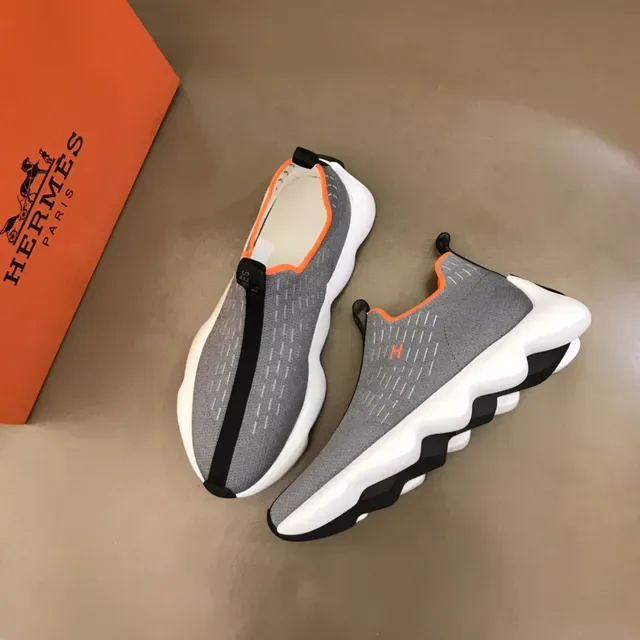 Gray Orange Knit Slip-On Wavy Midsole Sneakers 5