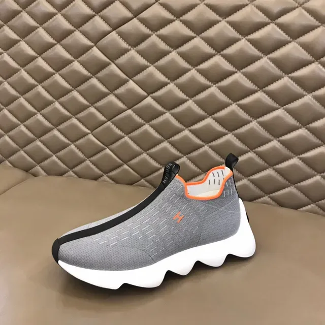 Gray Orange Knit Slip-On Wavy Midsole Sneakers 6