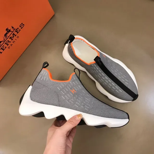 Gray Orange Knit Slip-On Wavy Midsole Sneakers 7