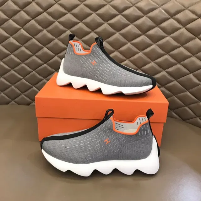 Gray Orange Knit Slip-On Wavy Midsole Sneakers 8