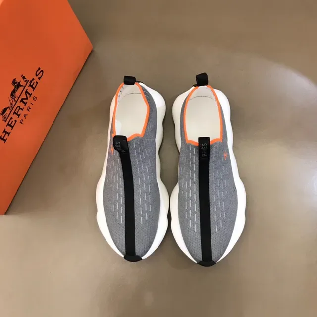 Gray Orange Knit Slip-On Wavy Midsole Sneakers 9