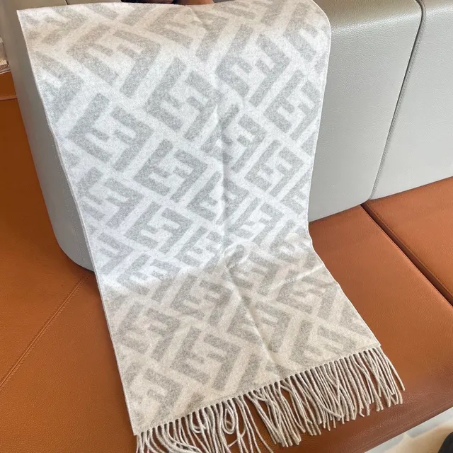 Gray Oversized Fringed Cashmere Scarf 2
