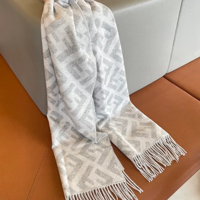 Gray Oversized Fringed Cashmere Scarf 5