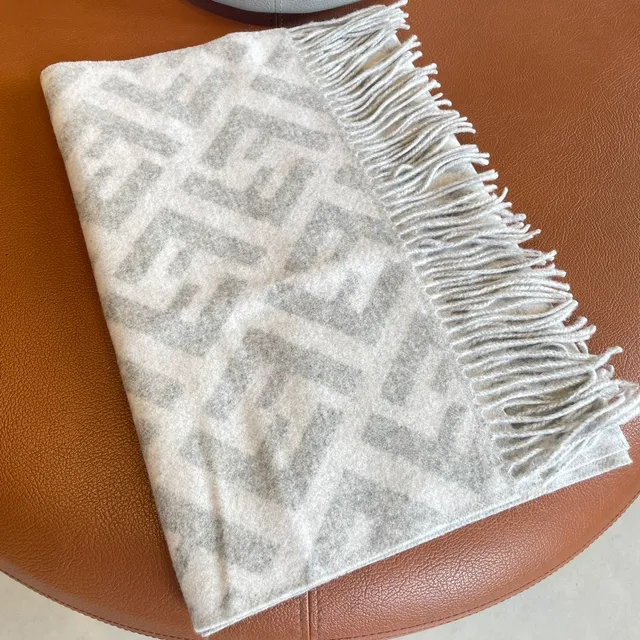 Gray Oversized Fringed Cashmere Scarf 7