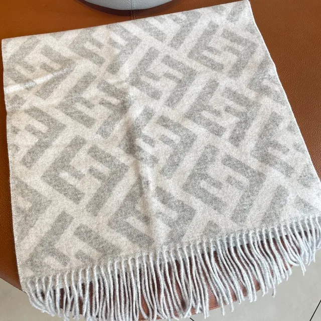 Gray Oversized Fringed Cashmere Scarf 8