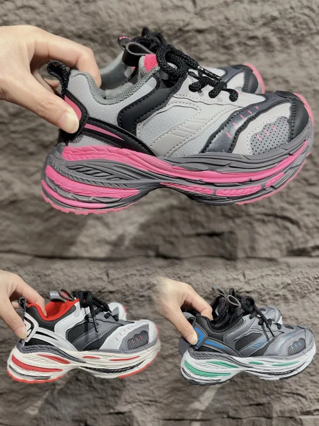 Gray Pink Oversized Sculpted Midsole Multi-Layered Sole Construction Chunky Sneakers 3