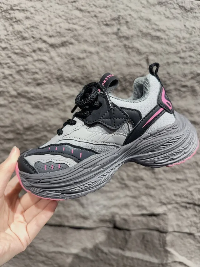 Gray Pink Oversized Sculpted Midsole Multi-Layered Sole Construction Chunky Sneakers 10