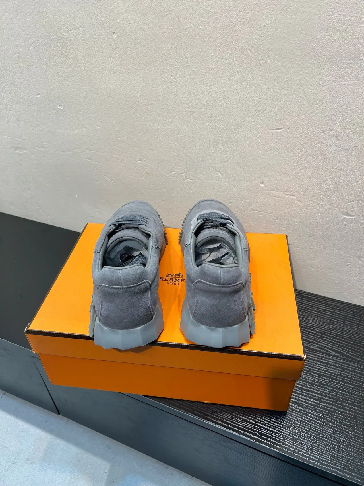 Gray Suede Upper Ribbed Sculpted Sole Sneakers 6