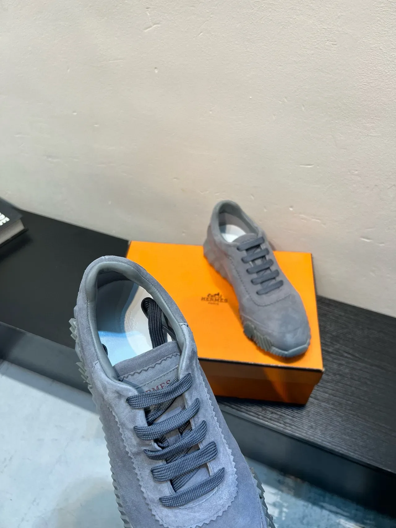 Gray Suede Upper Ribbed Sculpted Sole Sneakers 7
