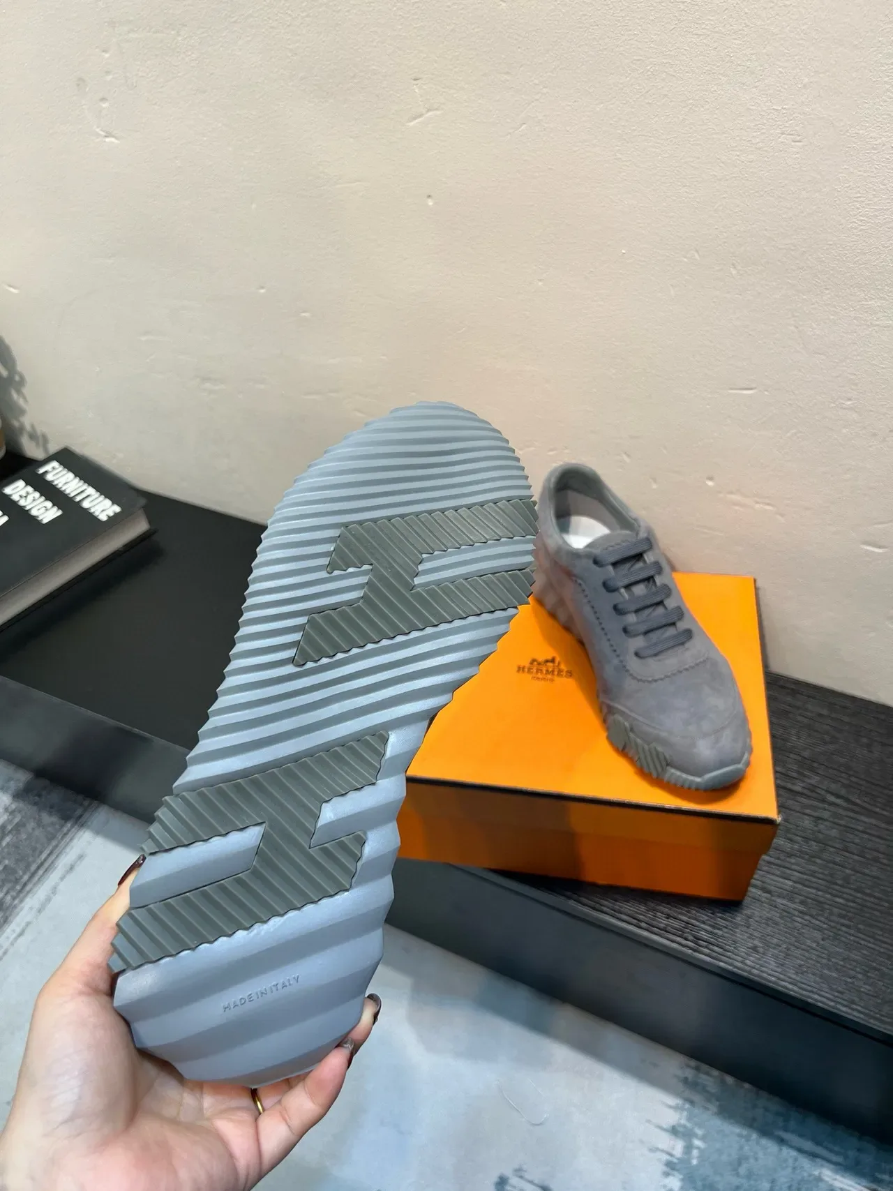 Gray Suede Upper Ribbed Sculpted Sole Sneakers 9