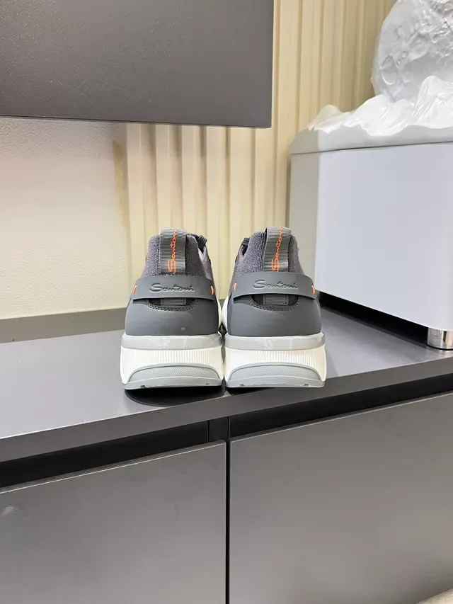 Gray White Knit Sock-Fit Upper Layered Synthetic Strap Overlay Lifestyle Sneakers 2