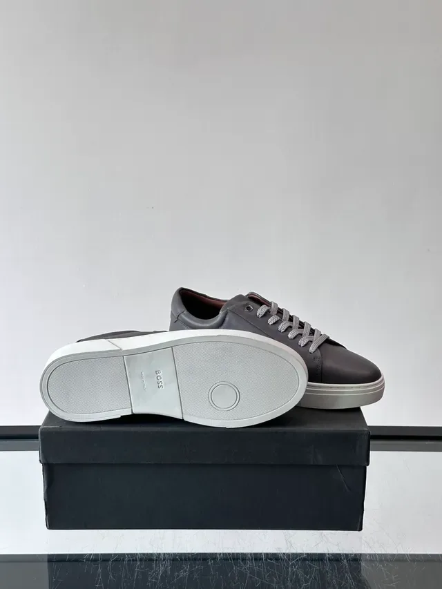Gray White Leather Upper Embossed Monogram Sneakers 2