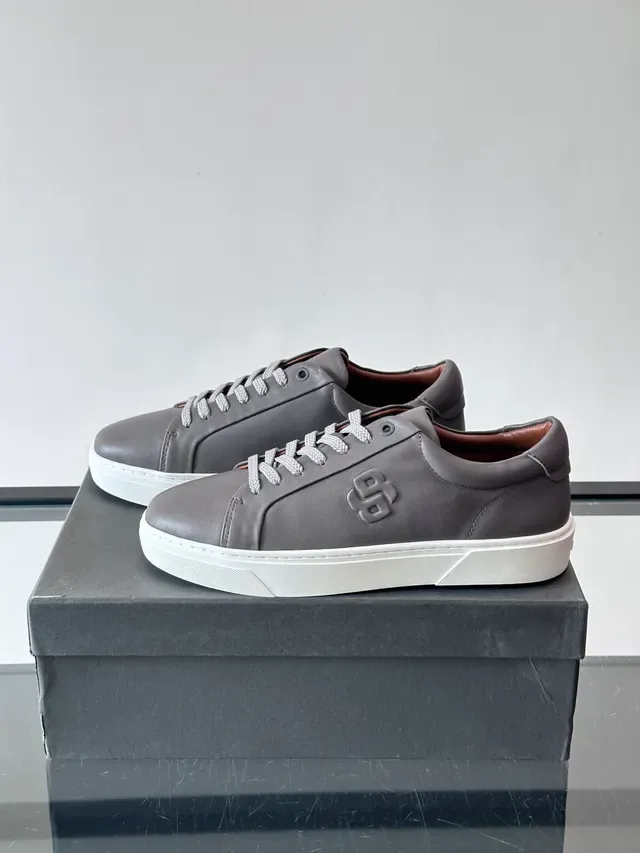Gray White Leather Upper Embossed Monogram Sneakers 5