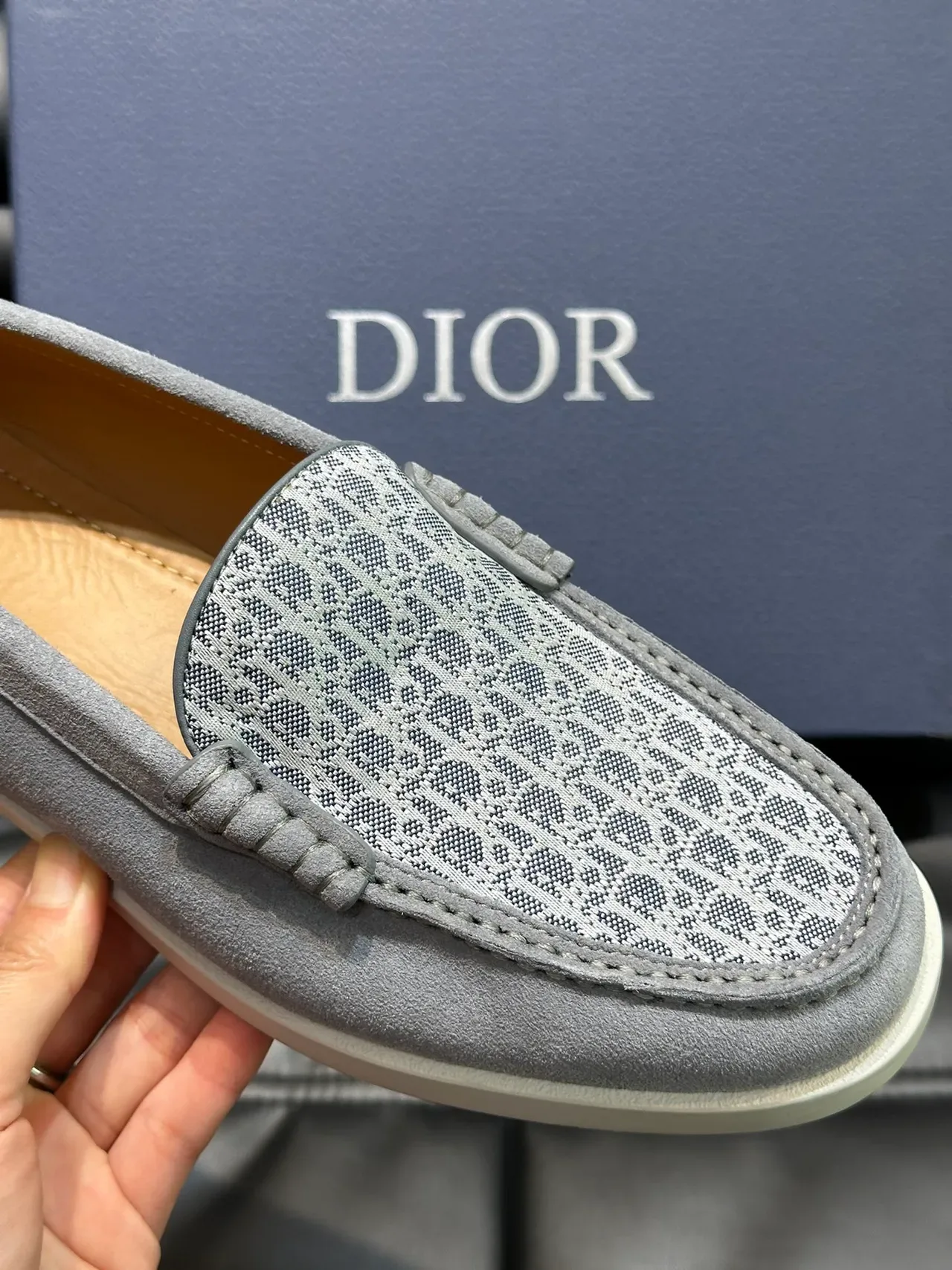 Gray White Suede Upper Monogrammed Mesh Toe Cap Loafer 3