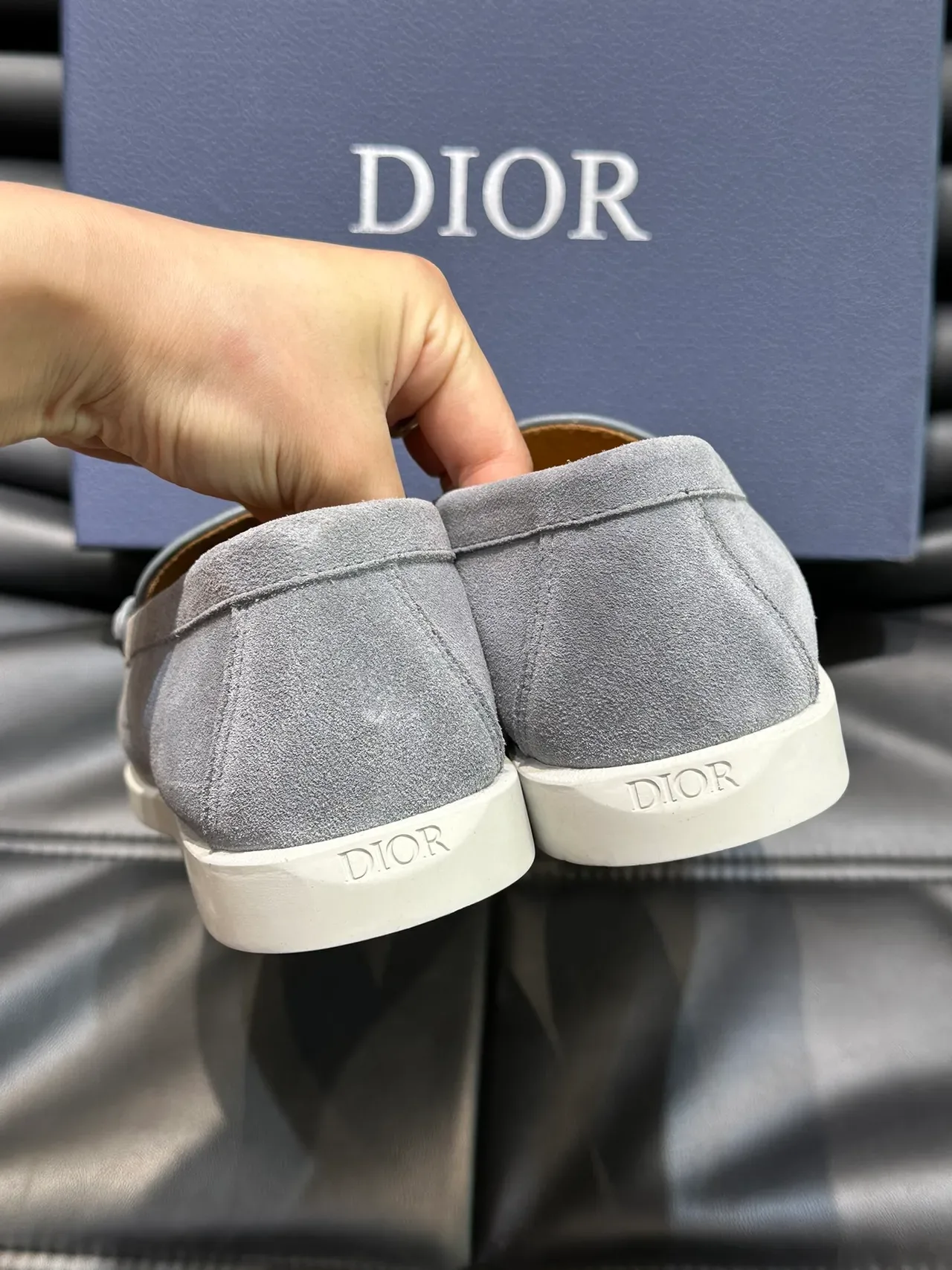 Gray White Suede Upper Monogrammed Mesh Toe Cap Loafer 4