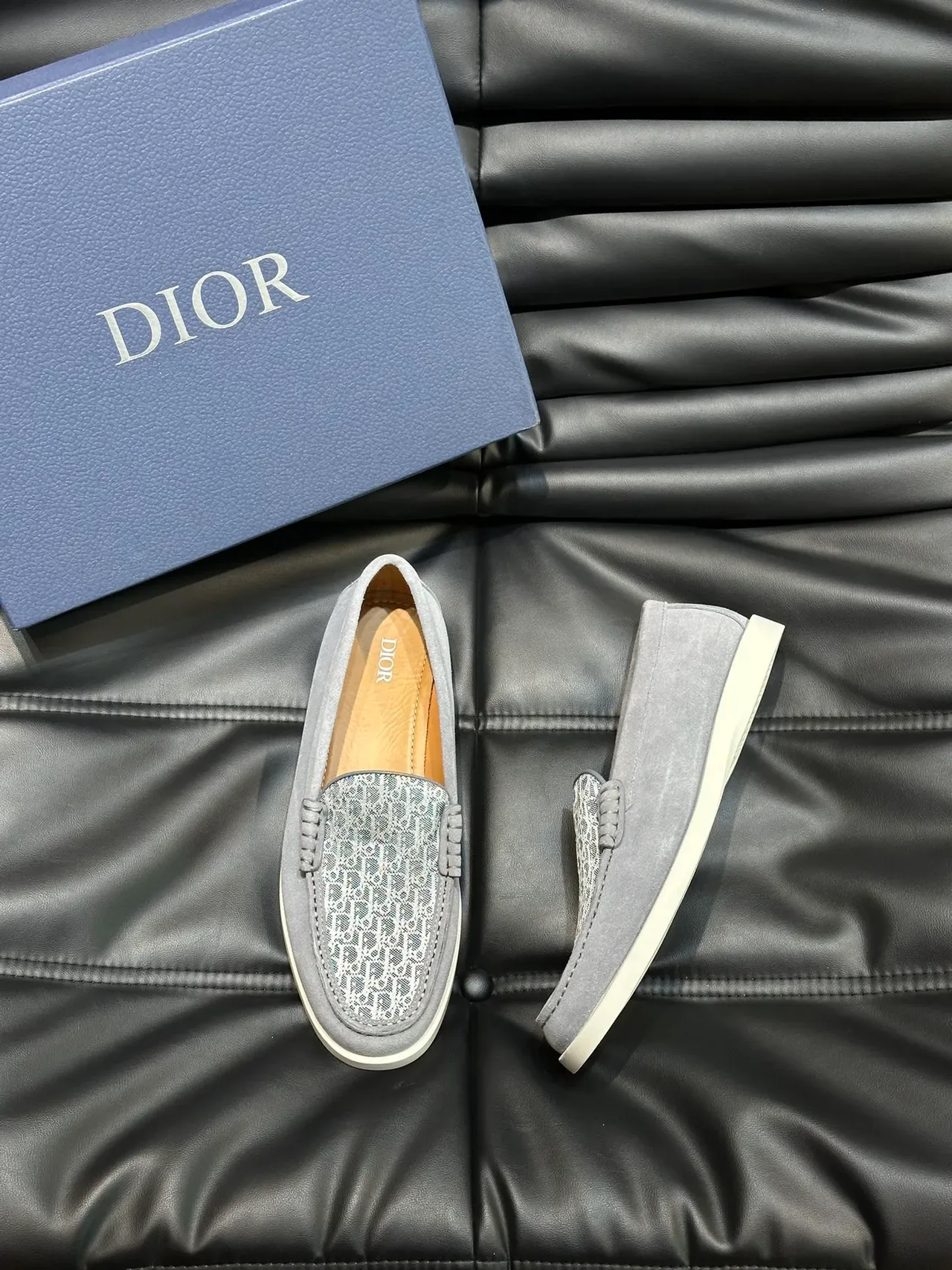 Gray White Suede Upper Monogrammed Mesh Toe Cap Loafer 5