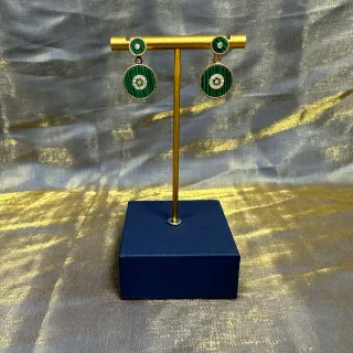 Green Striped Enamel and Crystal Drop Earrings
