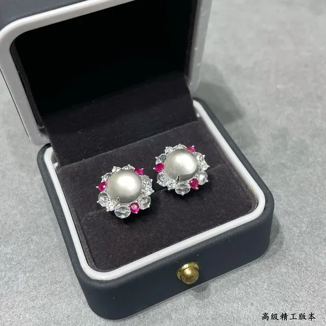 Halo-Set Cabochon Center Multi-Stone Floral Earrings 4
