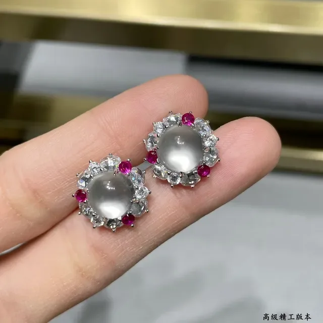 Halo-Set Cabochon Center Multi-Stone Floral Earrings 5