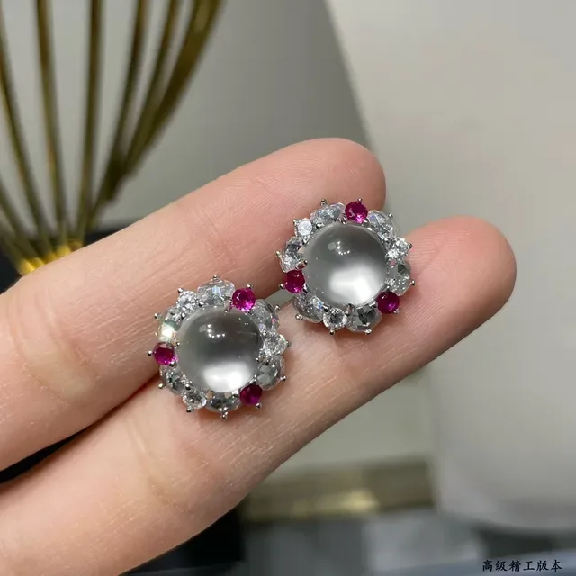 Halo-Set Cabochon Center Multi-Stone Floral Earrings 7